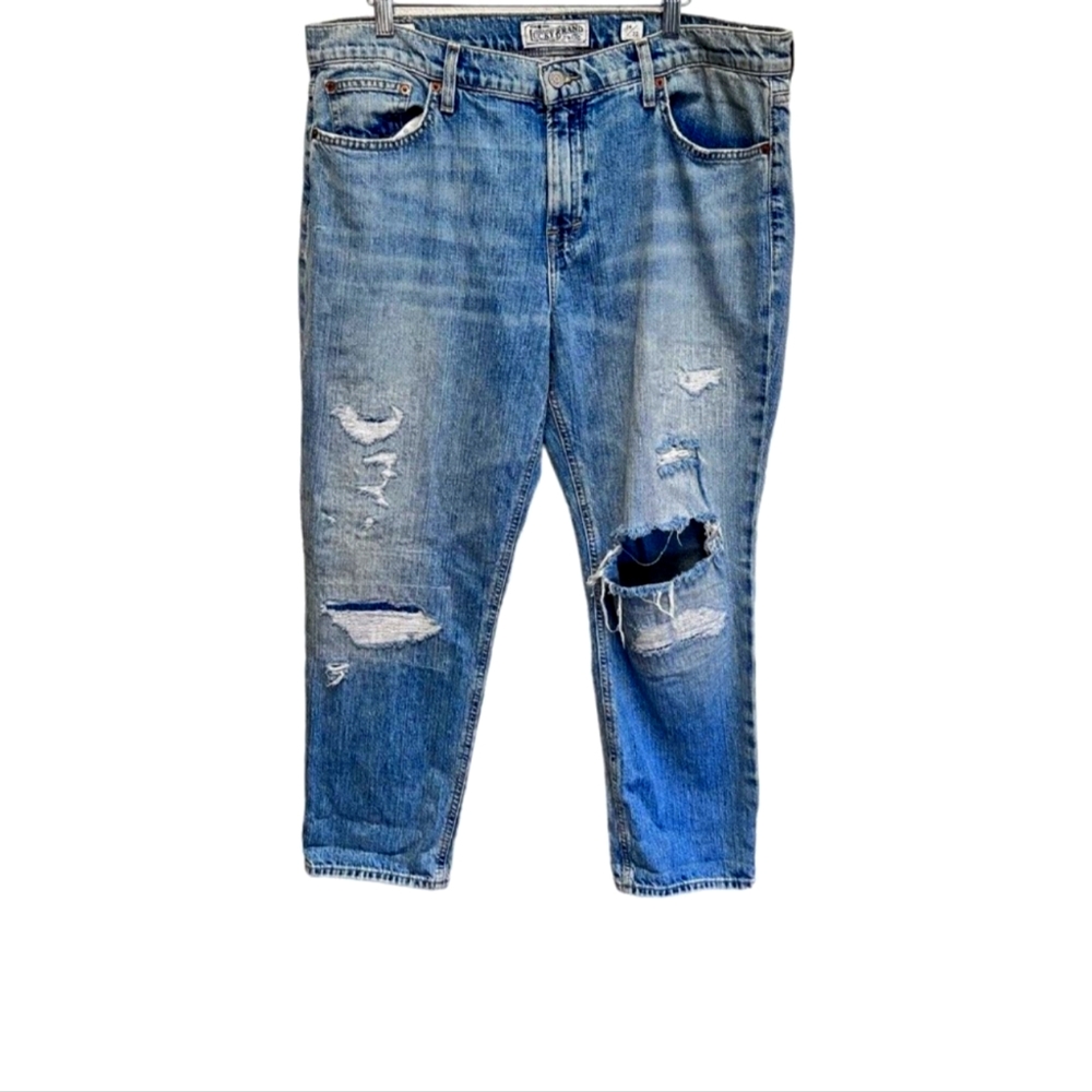 Lucky Cone Denim Sienna Slim Boyfriend Jeans Quaker Wash Destroyed 14 32